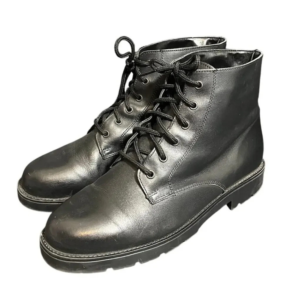 La Canadienne Womens Lace Up Black Leather Booties Moto Grunge Emo Size 9.5‎